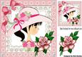 Pretty Girl in Bonnet with Bow and Rose on Lace 8x8