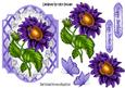 Pretty Purple Sunflower on Lace with Butterflies