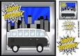 Black Camper Van in the City, Silver Frame 8x8