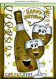 Toon Bottle of Wine with Funny Face Gold Wine Glasses A4