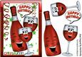 Toon Bottle of Wine with Funny Face Red Wine Glasses