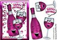 Toon Bottle of Wine with Funny Face Pink Wine Glasses