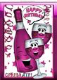 Toon Bottle of Wine with Funny Face Pink Wine Glasses A4