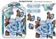 Pretty Painted Turq Roses and Butterflies in Lace Frame