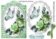 Summer Green Roses on Lace with Script Bow & Butterfly
