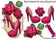 Pretty Cerise Shoes with Cerise Roses on a Plaque