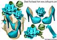 Pretty Turq Shoes with Turq Roses on a Plaque