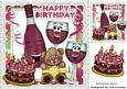 Choccy Cake with Pink Candle and Toony Pink Wine 8x8