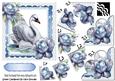 Pretty Vintage Swan with Blue Roses Scalloped Stackers