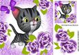 Cute Toon Kitty with Purple Roses 8x8