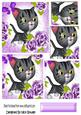Cute Toon Kitty with Purple Roses Pyramids