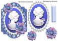 Pretty Blue Cameo Lady on Lace Flowers & Blue Lattice Frame