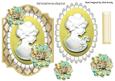 Gold Lattice Frame with Cameo on Lace with Flowers