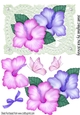Pretty troplical pink/purple flowers on vintage lace with butterflies