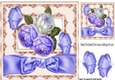 Pretty purple and white roses in window frame with big bow 8x8