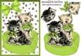 Cute vintage kittens in green basket with bow