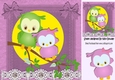 Cute owls on a branch with leaves with pink bows 8x8