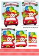 Santa with rudolph and presents in a car with borders pyramids