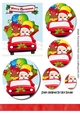 Santa with rudolph and presents in a car with borders and oval pyramids