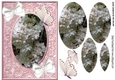 White flowers in pink ornate frame with bows and butterflies oval pyramids