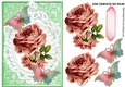 Pretty pink vintage rose in white ornate frame with butterflies