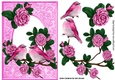 Pretty pink roses on a branch with pink birds A5
