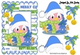 Cute little robin in blue santa hat with bells