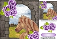 Palomina Horse, with painted purple roses, and brick Archway 8x8