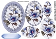 Pretty blue magnolias in floral and pearl frame oval pyramids