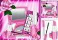 Pink makeup with  glitter mobile phone and rose 8x8