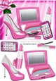 pink makeup with glitter mobile phone and rose A5