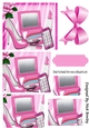 pink makeup with glitter mobile phone and rose with bow pyramids