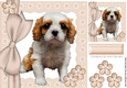 Cute little tan and white cavalier puppy with bow and buttons 8x8
