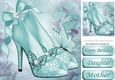 Pretty turq sparkle shoes with bow and butterflies 8x8