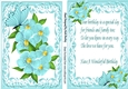 Pretty turq flowers in ornate card front with matching insert with verse