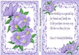 Pretty purple flowers in ornate card front with matching insert with verse