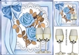Blue Roses, on lace with champagne for Anniversary 8x8