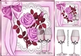 pink roses, on lace with champagne for Anniversary 8x8