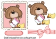Cute teddy, with bottle and little duck with bow