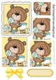 Cute teddy, with diaper cream and rattlel with bow pyramids