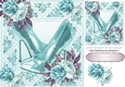 Pretty  painted roses in sparkle frame with turq shoes 8x8
