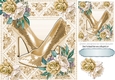 Pretty  painted roses in sparkle frame with gold shoes 8x8