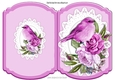 Pretty pink bird on lace with pink painted roses cut and fold