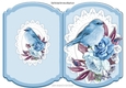 Pretty blue bird on lace with pink painted roses cut and fold