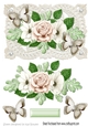 Painted roses and paper butterflies on vintage lace with pearls
