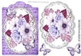 purple painted roses and paper butterflies on script topper & lace