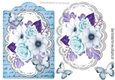 blue painted roses and paper butterflies on script topper & lace