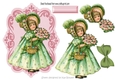 Pretty little vintage lady carrying flowers in a basket in her bonnet