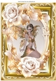 Pretty Gold faerie with roses in ornate frame A4