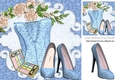 Pretty blue ditzy basque, shoes with makeup 8x8